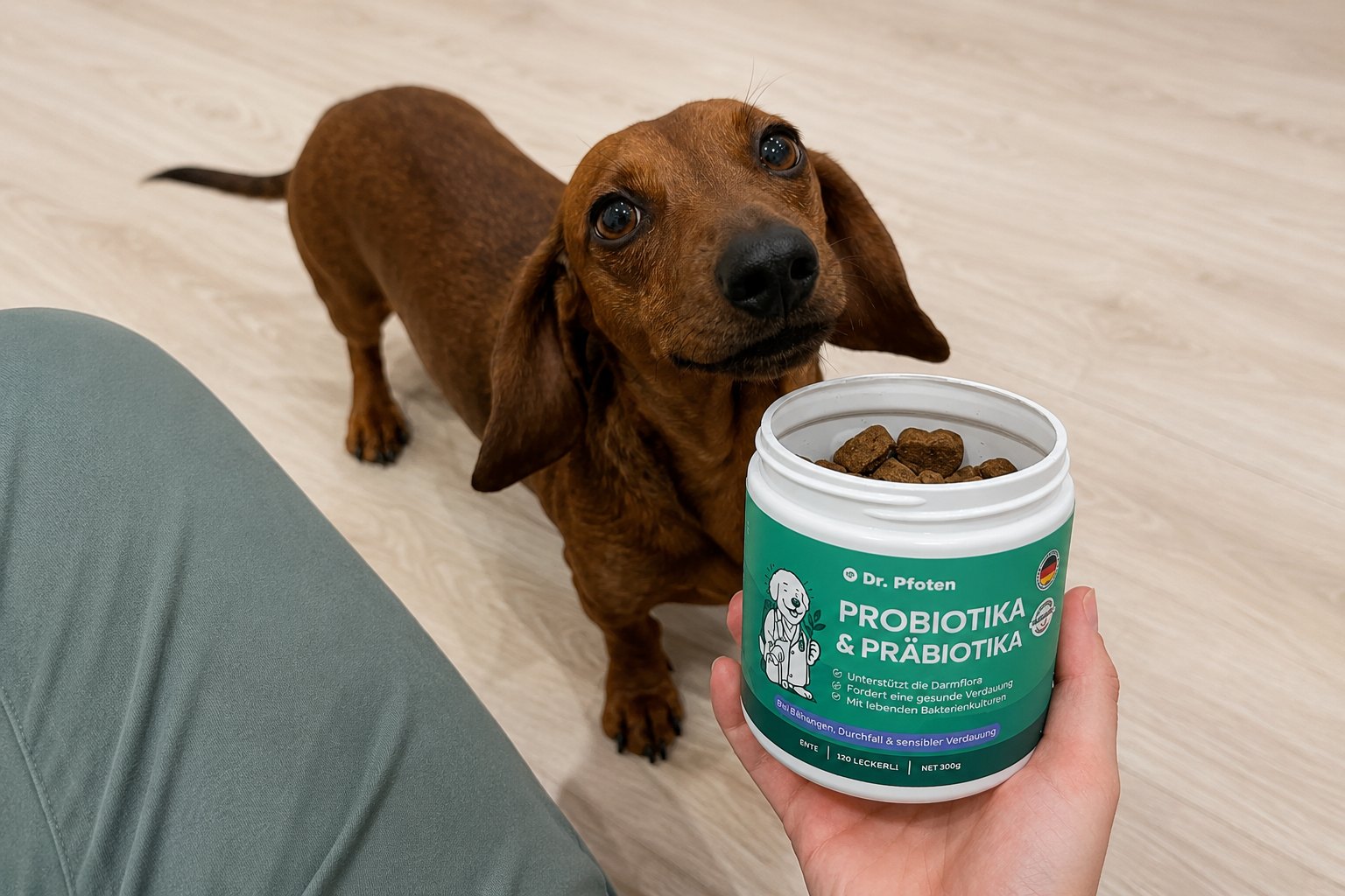 Dr. Pfoten Probiotika-Leckerlis im Alltag
